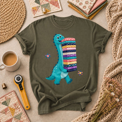 Cute Dinosaur Carrying Fabric Stack Quilter T-Shirt - Military Green