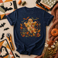 Cute Fall Patchwork Ghost With Bats T-Shirt