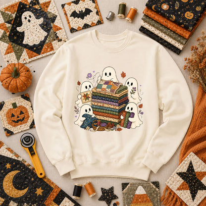 Cute Ghosts Holding Fabric Stack Long Sleeve - Natural
