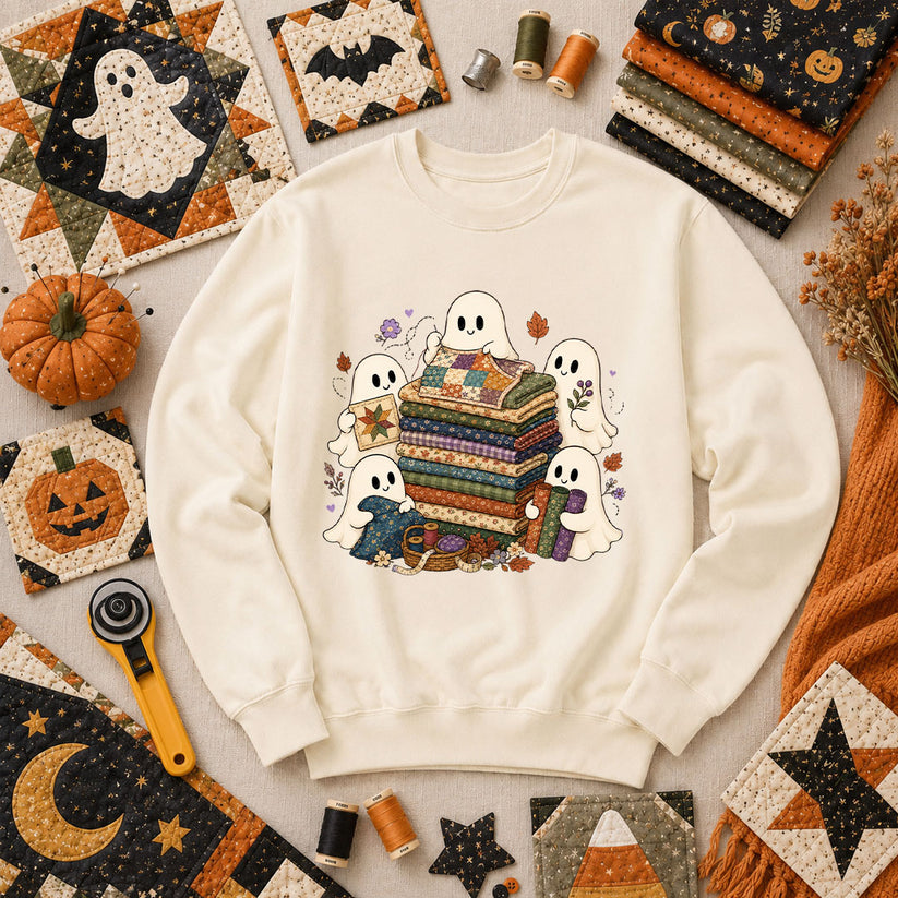 Cute Ghosts Holding Fabric Stack Long Sleeve - Natural