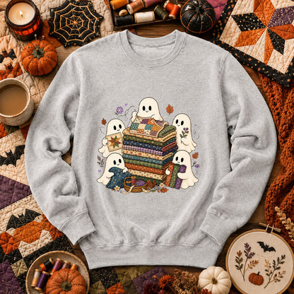 Cute Ghosts Holding Fabric Stack Long Sleeve - Sport Grey