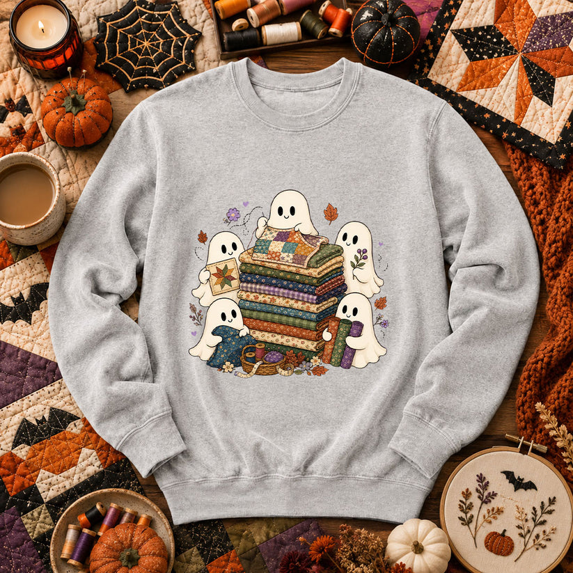 Cute Ghosts Holding Fabric Stack Long Sleeve - Sport Grey