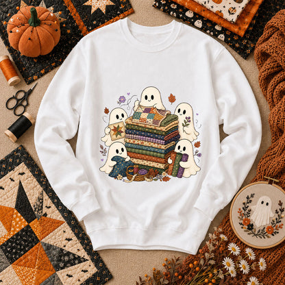 Cute Ghosts Holding Fabric Stack Long Sleeve - White