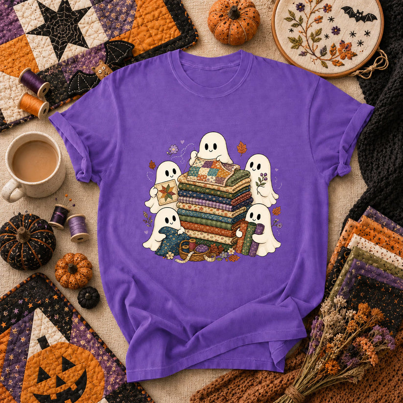 Cute Ghosts Holding Fabric Stack T-Shirt - Heather Team Purple