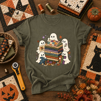 Cute Ghosts Holding Fabric Stack T-Shirt - Military Green