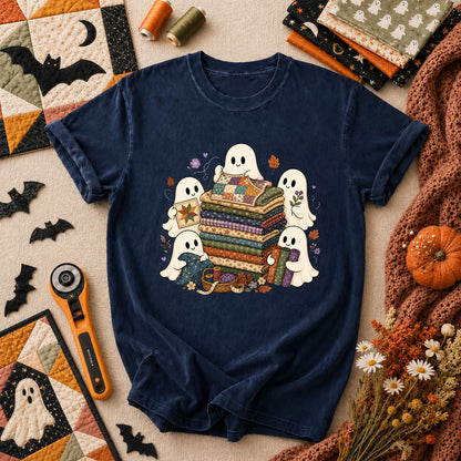 Cute Ghosts Holding Fabric Stack T-Shirt - Navy