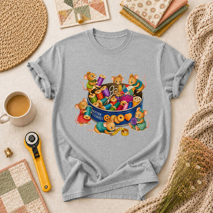 Cute Mice In Sewing Tin With Thread Spools T-Shirt - Athletic Heather