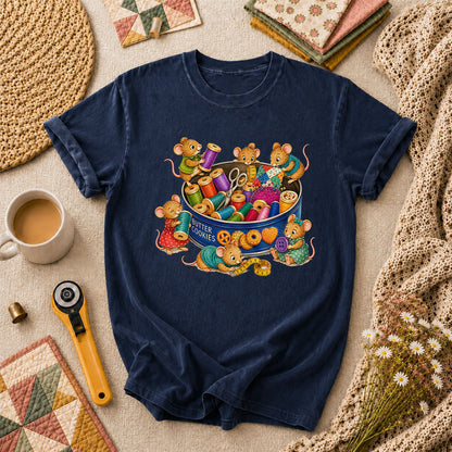 Cute Mice In Sewing Tin With Thread Spools T-Shirt - Navy