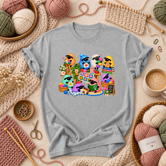 Cute Sheep Knitting Crew T-Shirt - Athletic Heather