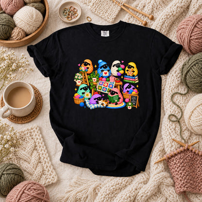 Cute Sheep Knitting Crew T-Shirt - Black