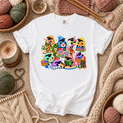 Cute Sheep Knitting Crew T-Shirt - White