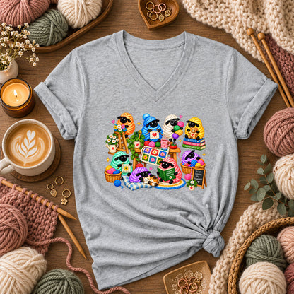 Cute Sheep Knitting Crew Women's V-Neck - Athletic Heather