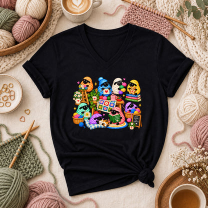 Cute Sheep Knitting Crew Women's V-Neck - Black