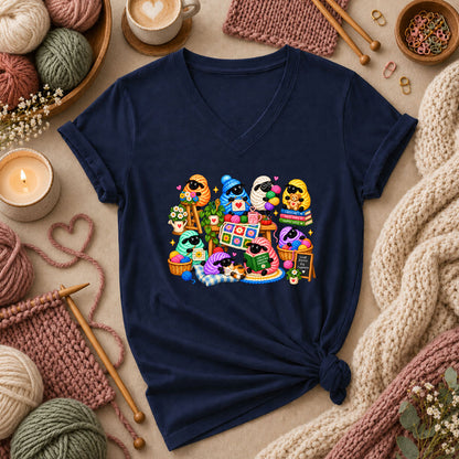 Cute Sheep Knitting Crew Women's V-Neck - Navy