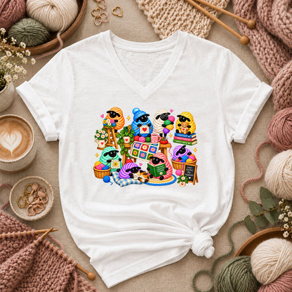 Cute Sheep Knitting Crew Women's V-Neck - White