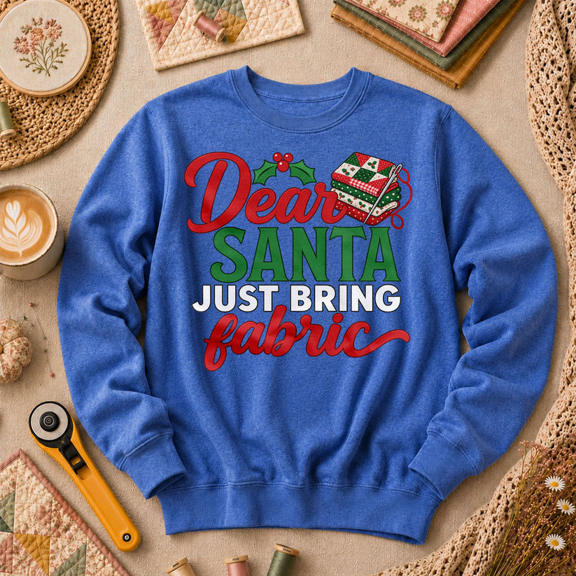 Dear Santa Just Bring Fabric Long Sleeve - Heather True Royal
