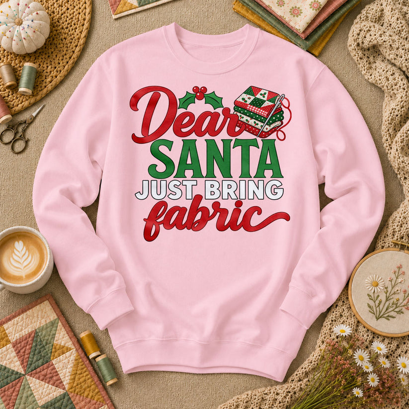 Dear Santa Just Bring Fabric Long Sleeve - Light Pink