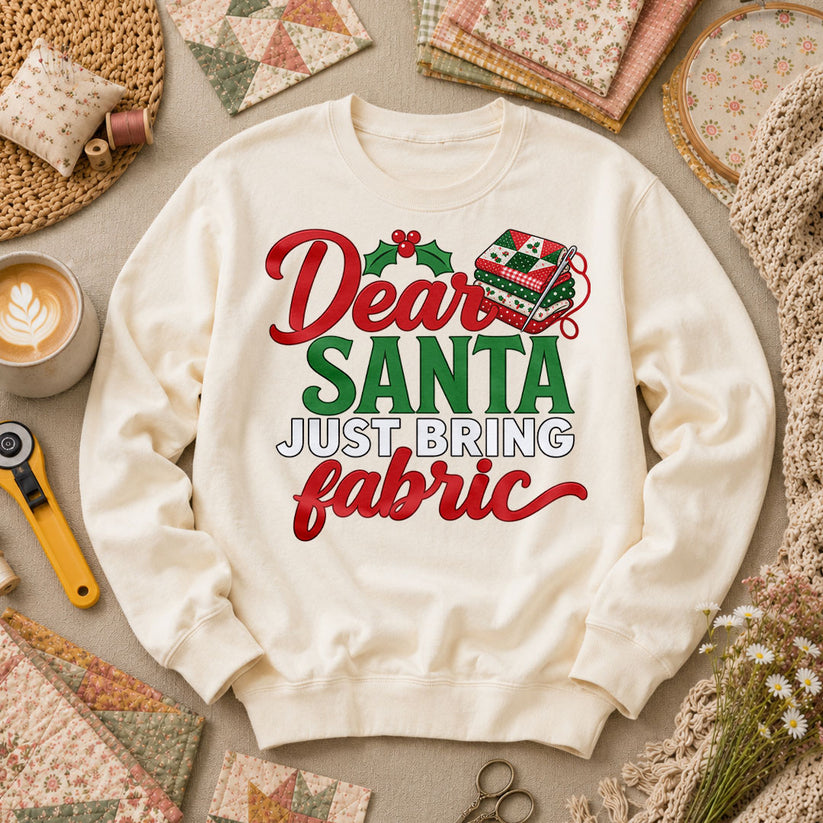 Dear Santa Just Bring Fabric Long Sleeve - Natural