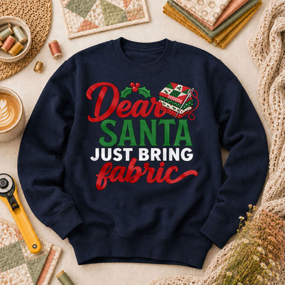 Dear Santa Just Bring Fabric Long Sleeve - Navy