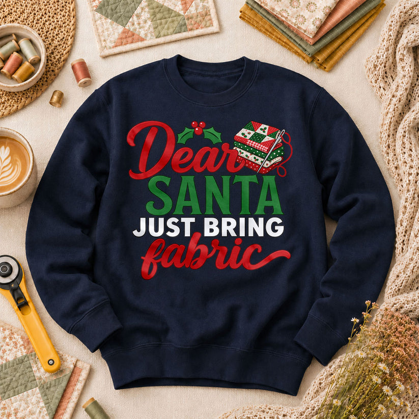 Dear Santa Just Bring Fabric Long Sleeve - Navy