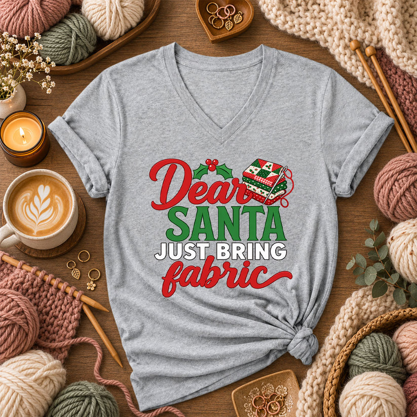 Dear Santa Just Bring Fabric Women's V-Neck - Athletic Heather