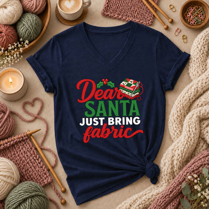 Dear Santa Just Bring Fabric Women's V-Neck - Navy