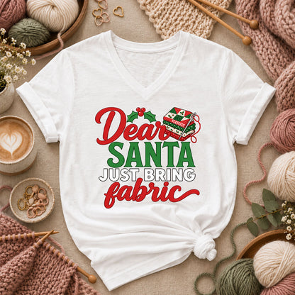 Dear Santa Just Bring Fabric Women's V-Neck - White