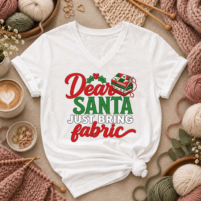 Dear Santa Just Bring Fabric Women's V-Neck - White