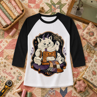 Devil Kitten Quilting Halloween Raglan Sleeve - Black