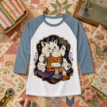 Devil Kitten Quilting Halloween Raglan Sleeve - Denim