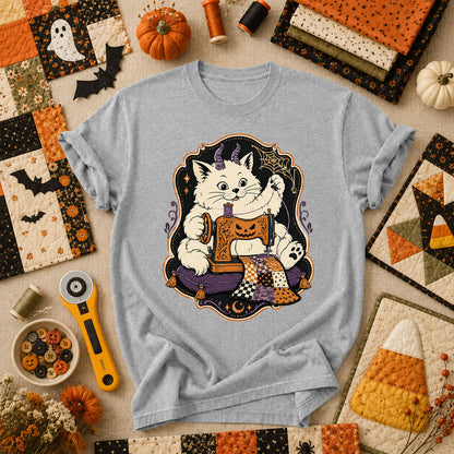 Devil Kitten Quilting Halloween T-Shirt - Athletic Heather