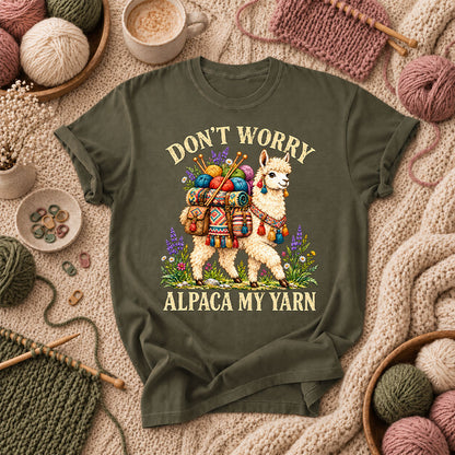 Don't Worry Alpaca My Yarn T-Shirt - Military Green