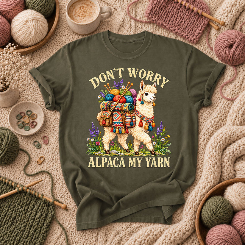 Don't Worry Alpaca My Yarn T-Shirt - Military Green