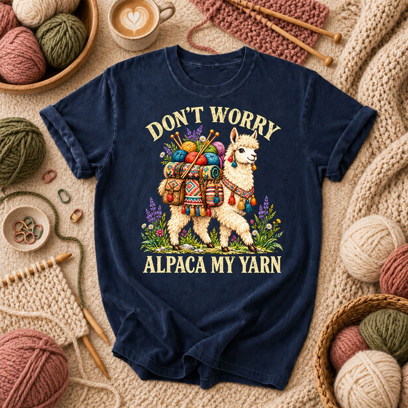 Don't Worry Alpaca My Yarn T-Shirt - Navy