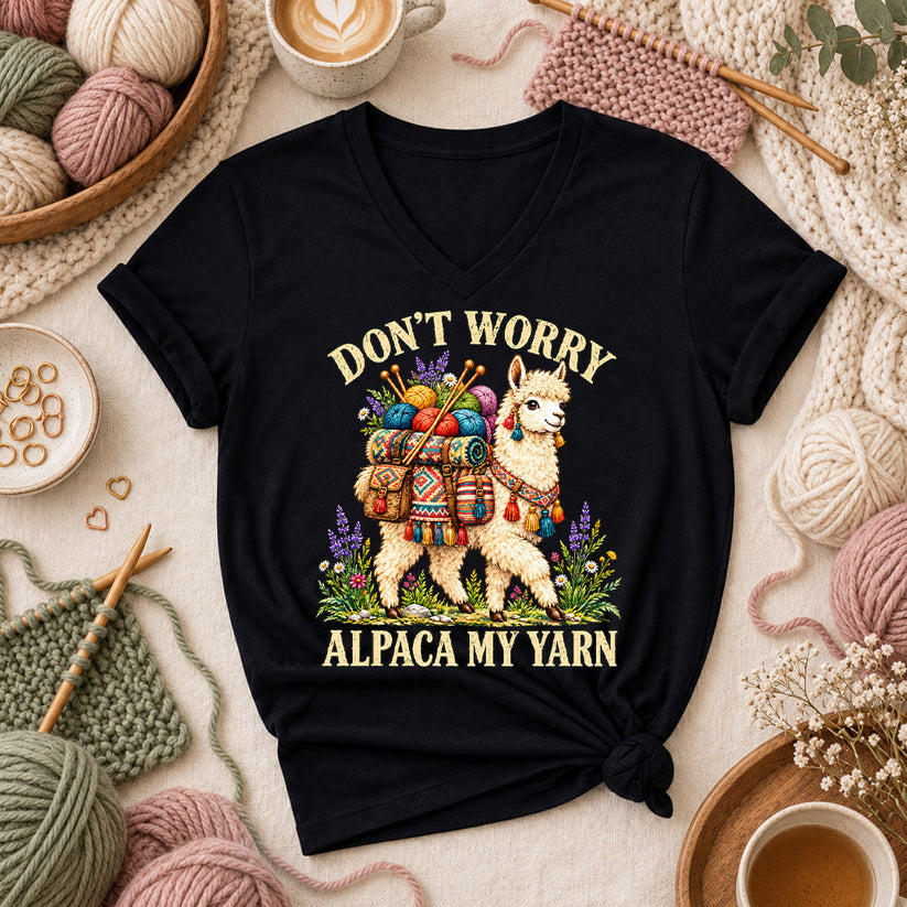 Don't Worry Alpaca My Yarn Women's V-Neck - Black