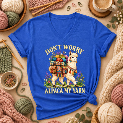 Don't Worry Alpaca My Yarn Women's V-Neck - Heather True Royal