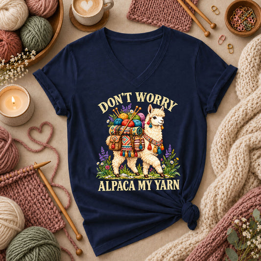 Don't Worry Alpaca My Yarn Women's V-Neck - Navy