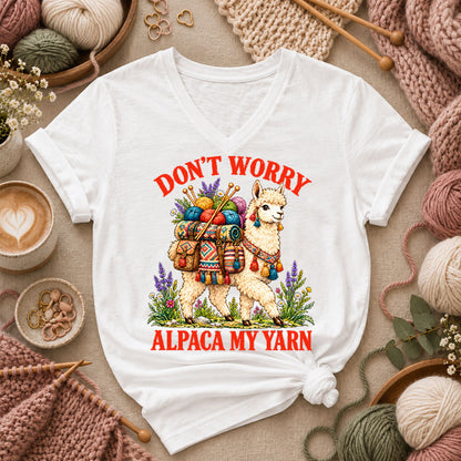 Don't Worry Alpaca My Yarn Women's V-Neck - White