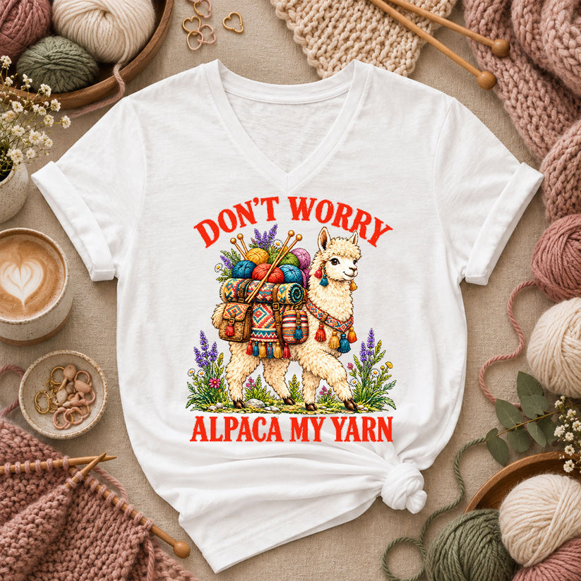 Don't Worry Alpaca My Yarn Women's V-Neck - White