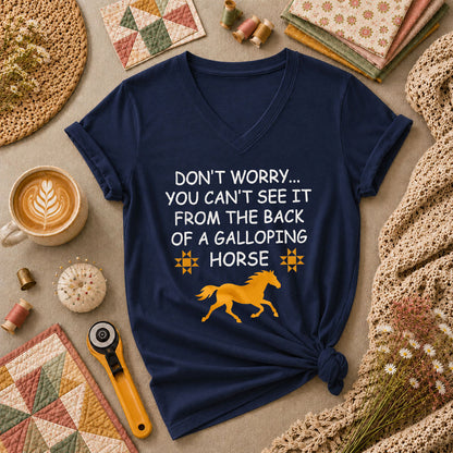 Dont Worry Cant See It From Galloping Horse Women's V-Neck - Navy
