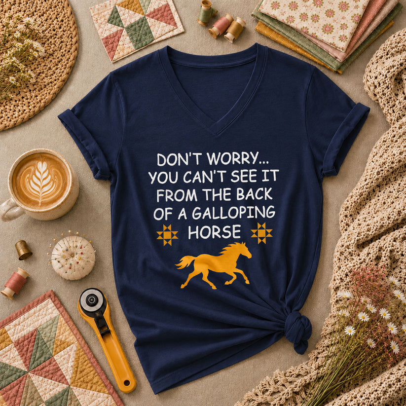 Dont Worry Cant See It From Galloping Horse Women's V-Neck - Navy