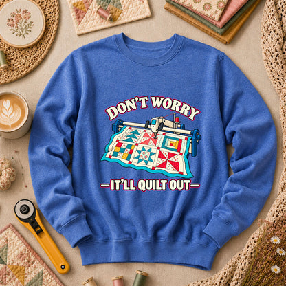 Don't Worry It'll Quilt Out Long Arm Long Sleeve - Heather True Royal