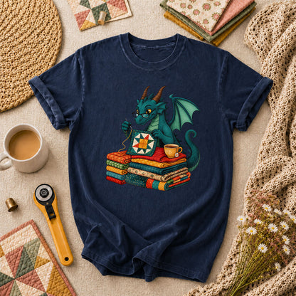 Dragon Quilter Fantasy Sewing With Fabric Stack T-Shirt - Navy