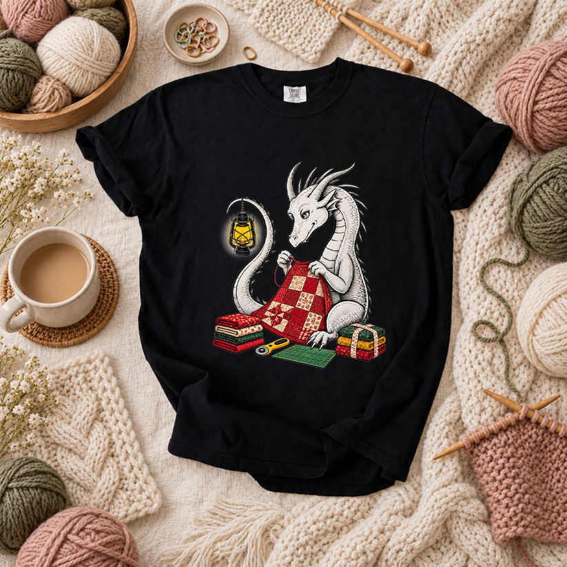 Dragon Quilting By Lantern Light T-Shirt - Black