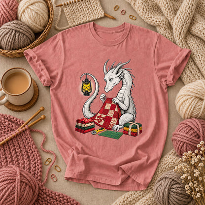 Dragon Quilting By Lantern Light T-Shirt - Heather Mauve