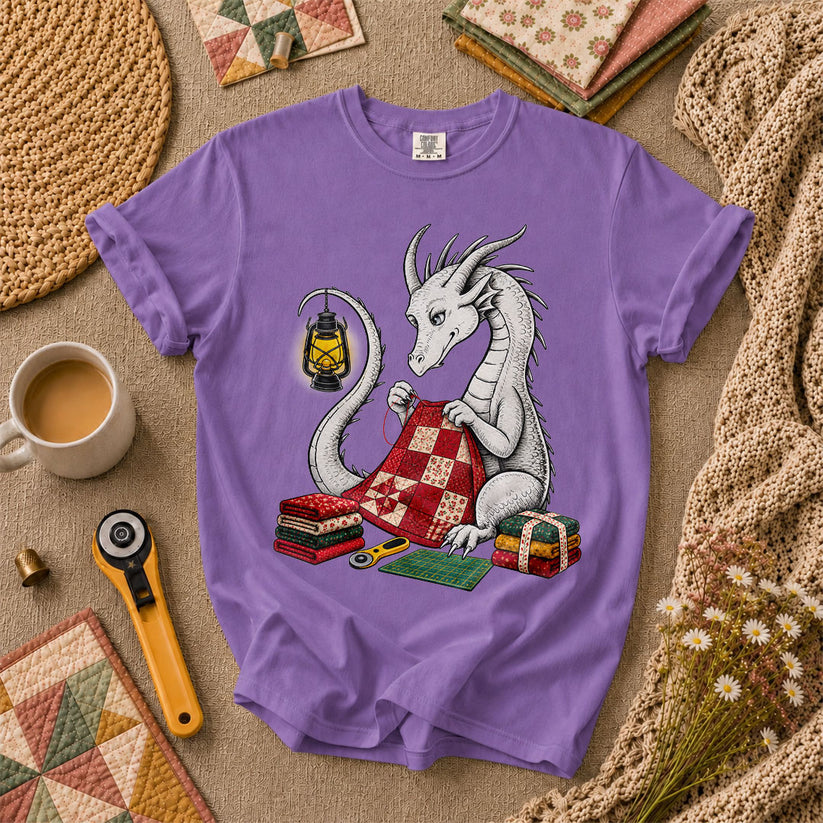 Dragon Quilting By Lantern Light T-Shirt - Heather Team Purple