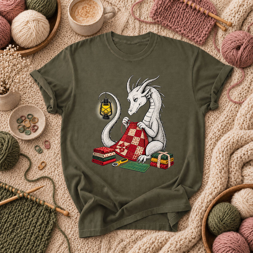 Dragon Quilting By Lantern Light T-Shirt - Military Green
