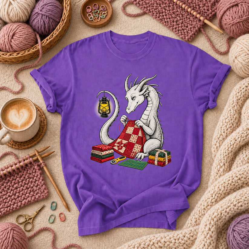 Dragon Quilting By Lantern Light T-Shirt - Purple