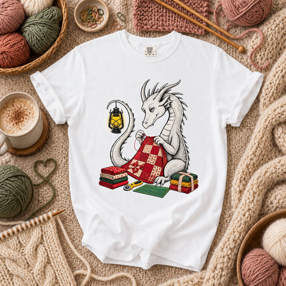 Dragon Quilting By Lantern Light T-Shirt - White