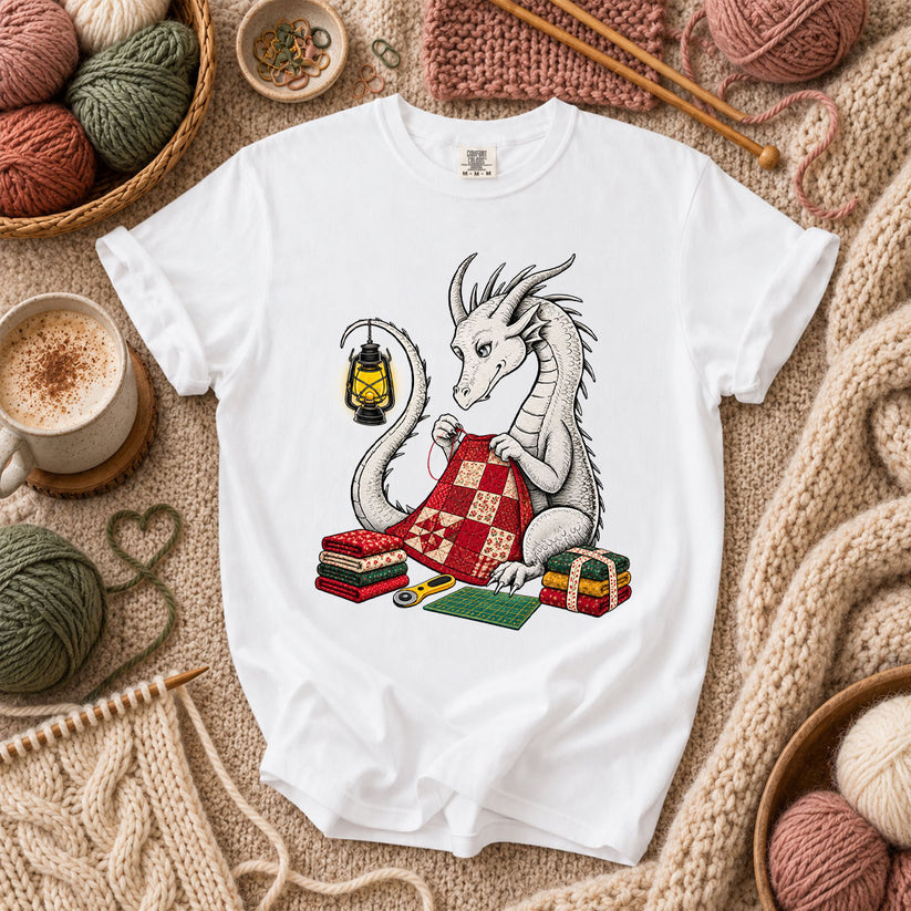 Dragon Quilting By Lantern Light T-Shirt - White